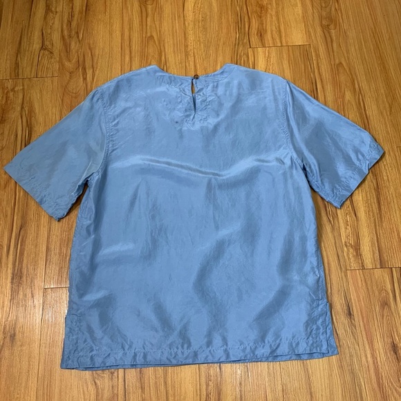 August Silk 100% Silk Blue Short Sleeve Top Blouse - Picture 5 of 13